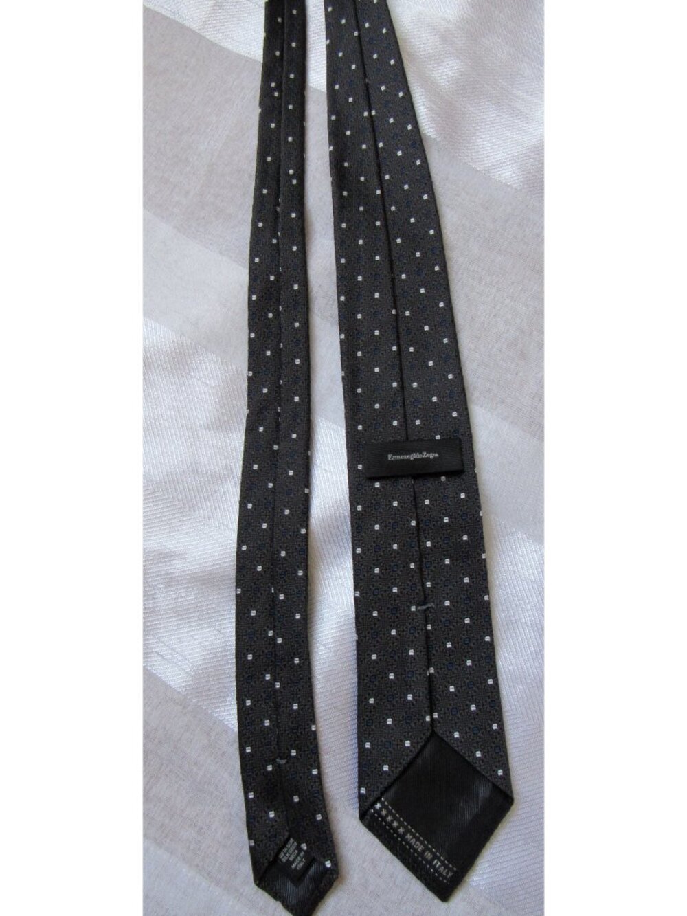Ermenegildo Zegna 100% Silk Necktie Italy Luxury Geometric Brown/Blue/White